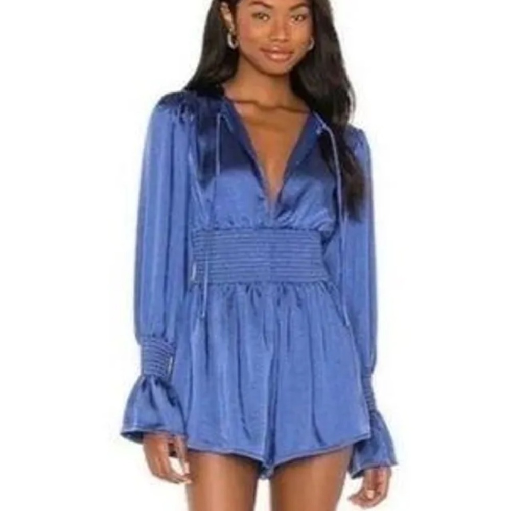 WeWoreWhat Blue Smocked Sleeve Romper